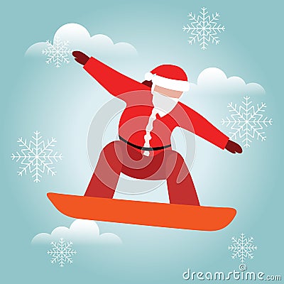 Isometric isolated vector Santa Claus snowboarder. Christmas and New Year are coming. Urban style and hot tricks in park Vector Illustration