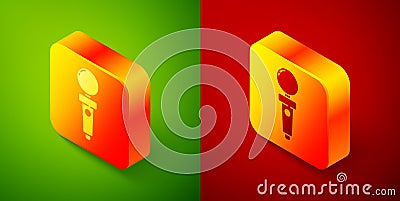 Isometric Joystick for arcade machine icon isolated on green and red background. Joystick gamepad. Square button. Vector Vector Illustration