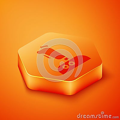 Isometric Joystick for arcade machine icon isolated on orange background. Joystick gamepad. Orange hexagon button Stock Photo