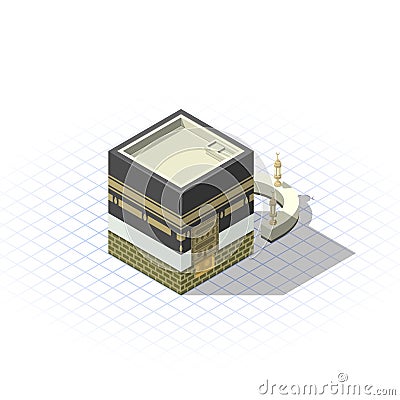 Isometric Kaaba The Muslim Sacred Mosque in The Holy City of Mecca Vector Illustration