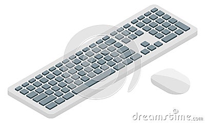 Isometric keyboard and mouse. Computer workspace controller icon Vector Illustration