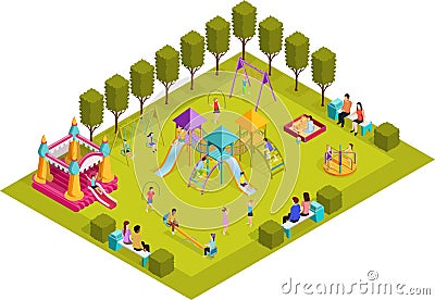 Isometric Kids Playground Vector Illustration
