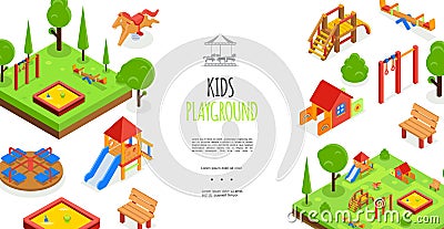 Isometric Kids Playground Colorful Template Vector Illustration