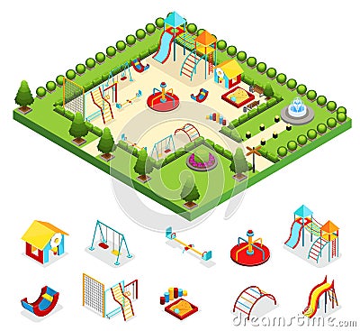 Isometric Kids Playground Concept Vector Illustration