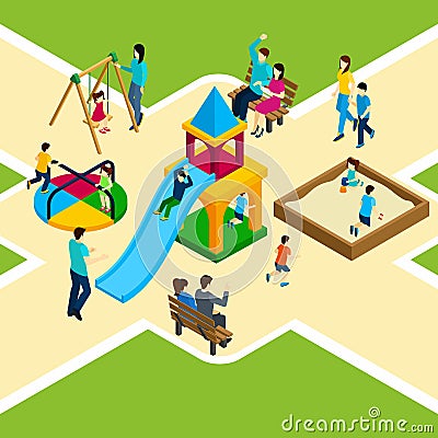 Isometric Kids Playground Vector Illustration