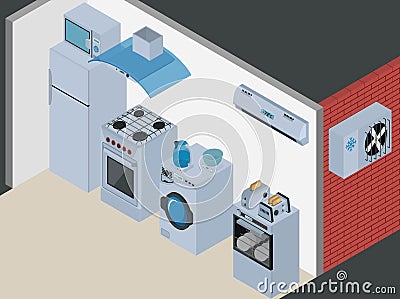 Isometric Kitchen Appliances Vector Illustration