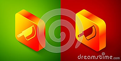 Isometric Knife icon isolated on green and red background. Cutlery symbol. Happy Halloween party. Square button. Vector Vector Illustration