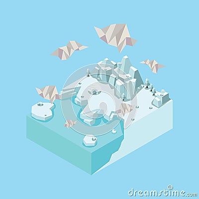 Isometric landscape with igloo. Vector illustration decorative design Vector Illustration