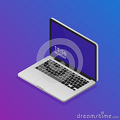 Isometric laptop illustration. Modern realistic desktop computer Cartoon Illustration