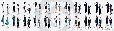 Isometric large set of businessmen and business woman, front view and rear view, vector illustration Vector Illustration