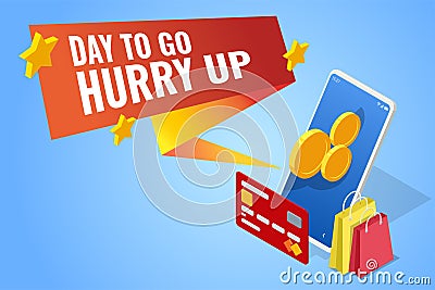 Isometric Last Minute Offer. Sale timer tag. Countdown Clock Promo. Flash Sales Vector Illustration