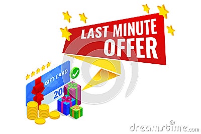 Isometric Last Minute Offer. Sale timer tag. Countdown Clock Promo. Flash Sales Vector Illustration