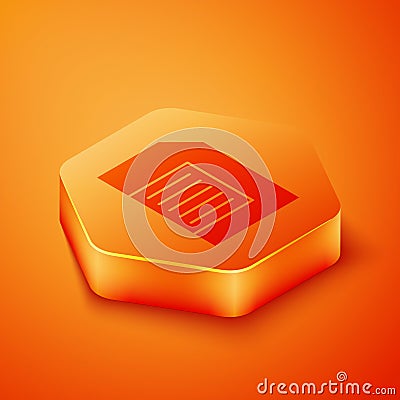 Isometric Laundry detergent for automatic wash machine icon isolated on orange background. Orange hexagon button. Vector Stock Photo