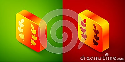 Isometric Laurel wreath icon isolated on green and red background. Triumph symbol. Square button. Vector Vector Illustration