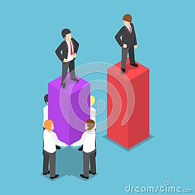 Isometric Leader Use His Employees Carrying and Increase Business Graph Vector Illustration