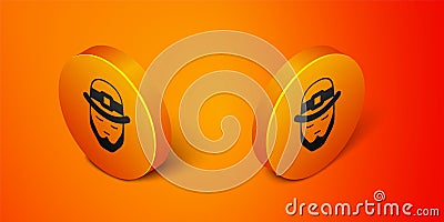 Isometric Leprechaun icon isolated on orange background. Happy Saint Patricks day. National Irish holiday. Orange circle Stock Photo