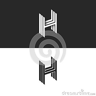 Isometric letter H logo perspective hipster monogram, simple linear typography black and white emblem, 3D art symbol Vector Illustration