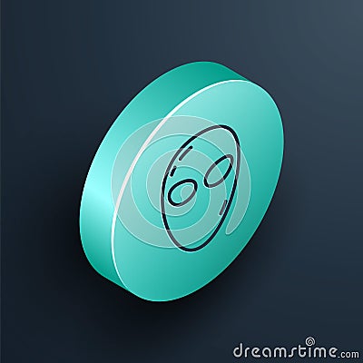 Isometric line Alien icon isolated on black background. Extraterrestrial alien face or head symbol. Turquoise circle Vector Illustration