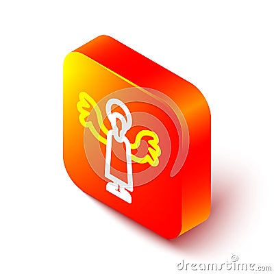 Isometric line Angel icon isolated on white background. Orange square button. Vector Vector Illustration