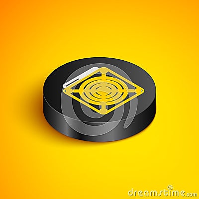 Isometric line ASIC Miner icon isolated on yellow background. Cryptocurrency mining equipment and hardware. Application Vector Illustration