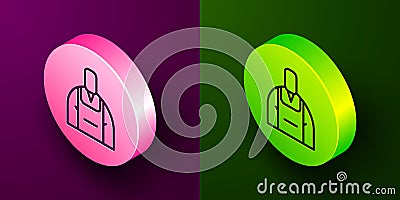 Isometric line Barista icon isolated on purple and green background. Circle button. Vector Illustration Vector Illustration