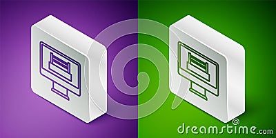 Isometric line Boxing ring show at television screen monitor icon isolated on purple and green background. Silver square Vector Illustration