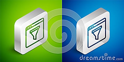 Isometric line Browser window icon isolated on green and blue background. Silver square button. Vector Stock Photo