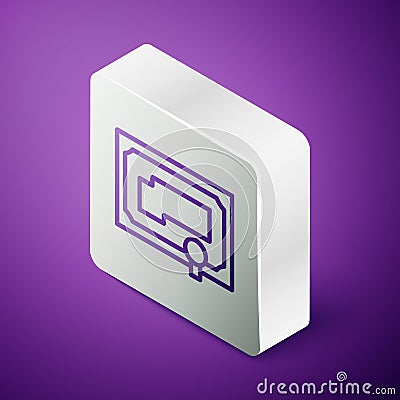 Isometric line Certificate template icon isolated on purple background. Achievement, award, degree, grant, diploma Vector Illustration