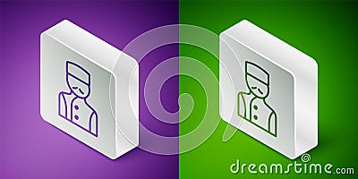 Isometric line Concierge icon isolated on purple and green background. Silver square button. Vector Stock Photo