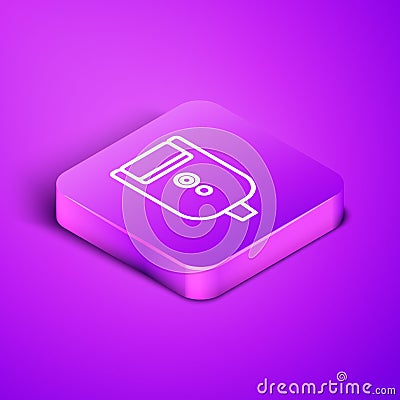 Isometric line Electric razor blade for men icon isolated on purple background. Electric shaver. Purple square button Vector Illustration