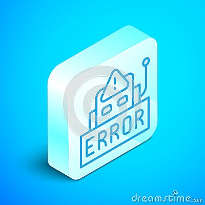 Isometric line Error in the operation program of the robot icon isolated on blue background. A broken chip of a robot Vector Illustration