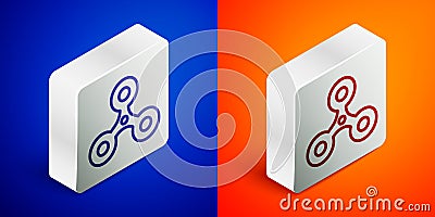 Isometric line Fidget spinner icon isolated on blue and orange background. Stress relieving toy. Trendy hand spinner Vector Illustration