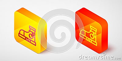 Isometric line Fitness sneakers shoes for training, running icon isolated on grey background. Sport shoes. Yellow and Vector Illustration