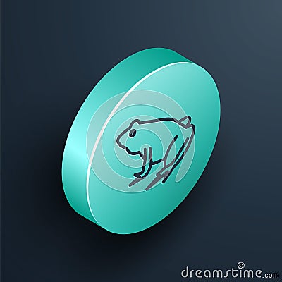 Isometric line Frog icon isolated on black background. Animal symbol. Turquoise circle button. Vector Vector Illustration