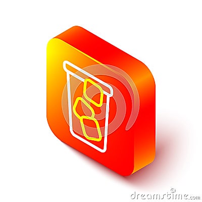 Isometric line Ice tea icon isolated on white background. Iced tea. Orange square button. Vector Stock Photo