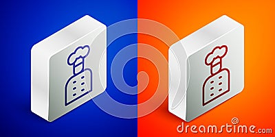 Isometric line Italian cook icon isolated on blue and orange background. Silver square button. Vector Vector Illustration