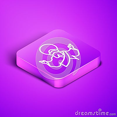 Isometric line Jesus Christ icon isolated on purple background. Purple square button. Vector Illustration Vector Illustration
