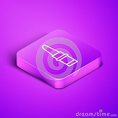 Isometric line Lipstick icon isolated on purple background. Purple square button. Vector Vector Illustration