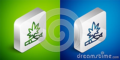 Isometric line Marijuana joint, spliff icon isolated on green and blue background. Cigarette with drug, marijuana Vector Illustration