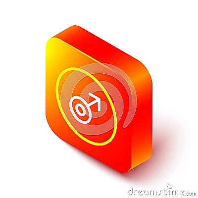 Isometric line Mars symbol icon isolated on white background. Astrology, numerology, horoscope, astronomy. Orange square Vector Illustration