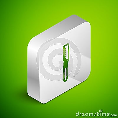 Isometric line Medical saw icon isolated on green background. Surgical saw designed for bone cutting limb amputations Vector Illustration