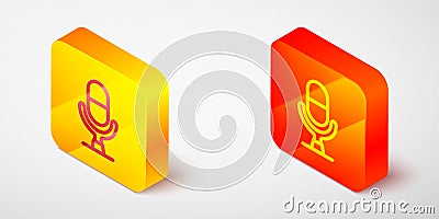 Isometric line Microphone voice device icon isolated on grey background. Microphone interpreter and alphabet letters Stock Photo