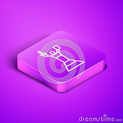 Isometric line Mother Motherland monument in Kiev, Ukraine icon isolated on purple background. Purple square button Vector Illustration