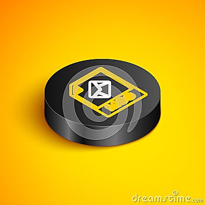 Isometric line MSG file document. Download msg button icon isolated on yellow background. MSG file symbol. Black circle Stock Photo
