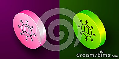 Isometric line Multitasking manager working icon isolated on purple and green background. Circle button. Vector Vector Illustration