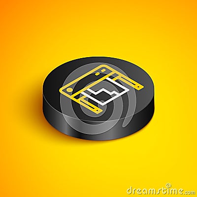 Isometric line Plotter icon isolated on yellow background. Large format multifunction printer. Polygraphy, printshop Vector Illustration