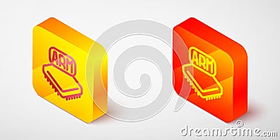 Isometric line Processor icon isolated on grey background. CPU, central processing unit, microchip, microcircuit Stock Photo