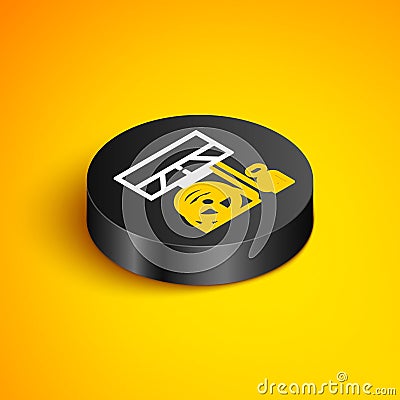 Isometric line Racing simulator cockpit icon isolated on yellow background. Gaming accessory. Gadget for driving Vector Illustration