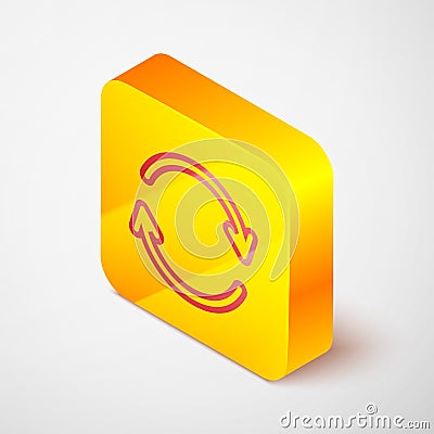 Isometric line Refresh icon isolated on grey background. Reload symbol. Rotation arrows in a circle sign. Yellow square Vector Illustration