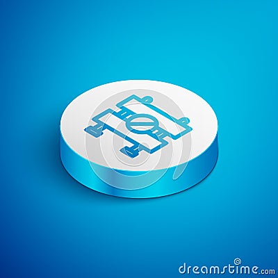 Isometric line Road barrier icon isolated on blue background. Symbol of restricted area which are in under construction Vector Illustration